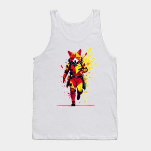 Joyful and Whimsical Cosmic Corgi in Orange and Yellow Splash Paint Spacesuit Tank Top